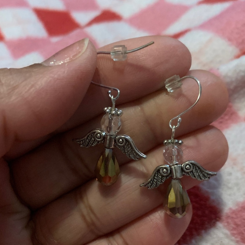 Elegant Silver and Gold Angel Wing Earrings NWOT